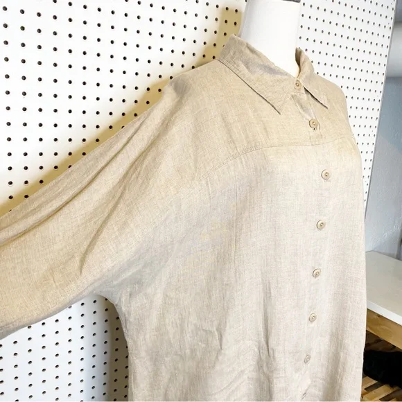 Flax Beige Button Down Shirt - Picture 4 of 9